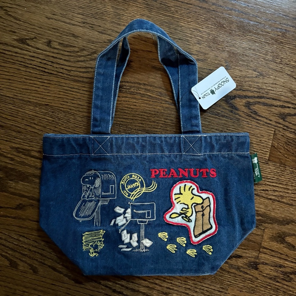 PEANUTS Snoopy Woodstock Embroidered Denim Mini Tote Bag 2025 Japan New